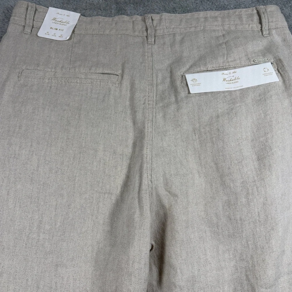 Porter & Ash Linen Blend Pants Mens 32 Beige Slim Fit Drawstring Summer NWT